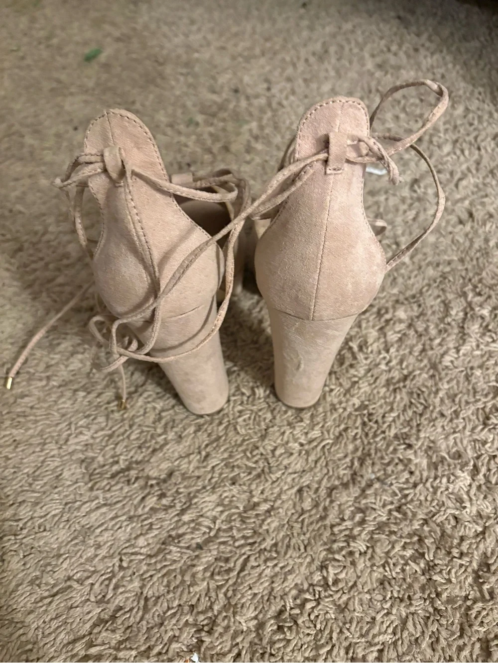 JustFab Blush Lace-Up Peep Toe Platform Sandals